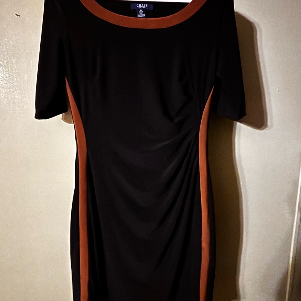 Chaps Black Dress with Brown Trim